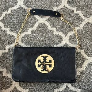 Tory Burch Reva clutch python navy blue